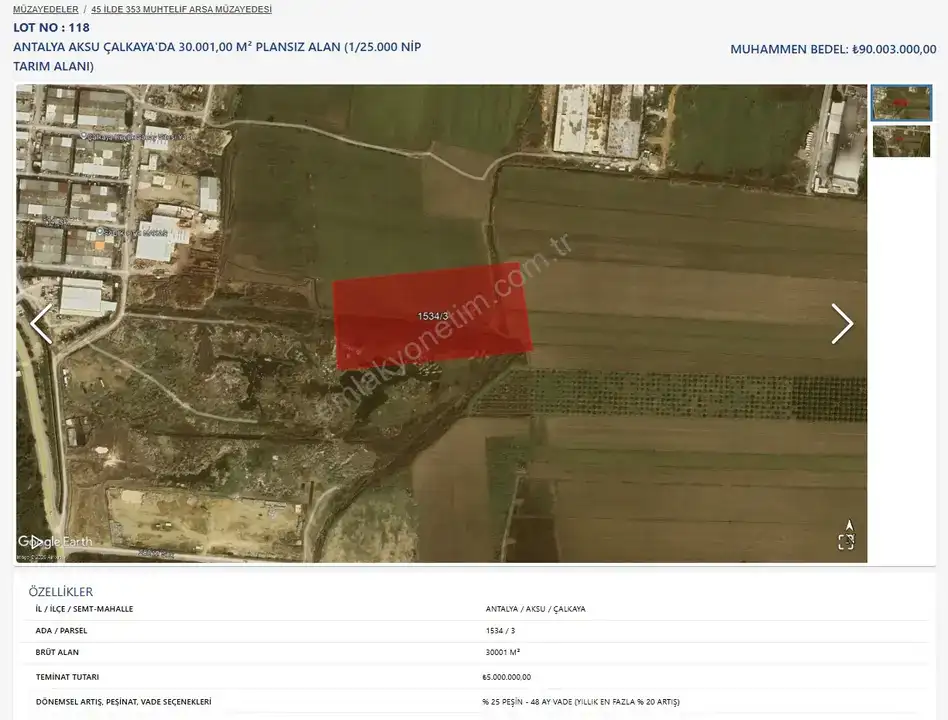 Antalya’da 231 Milyonluk Satış: 10 Dev Hazine Arazisi Açık Artırmada 3